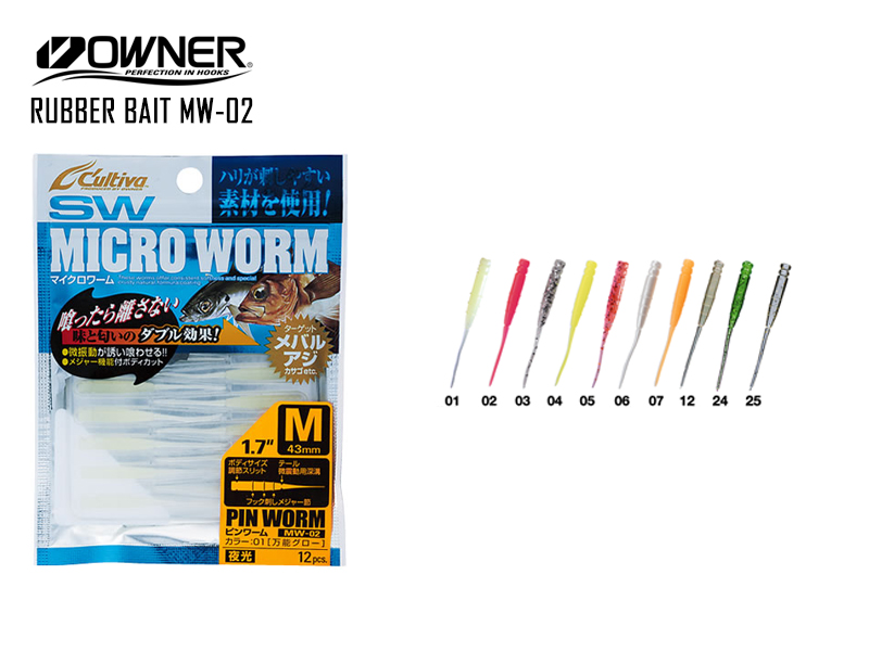 Cultiva MW-02 Micro Worm Pin Worm (Length: 4.3cm, Color: #01, Pack: 12pcs)